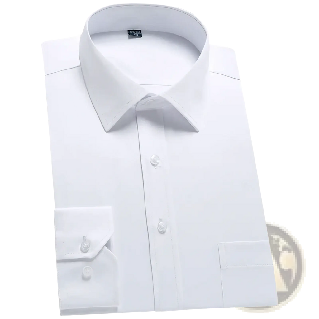 Men slim fit dress shirt long sleeve white crisp cotton with classic collar and buttoned cuffs for business casual wear