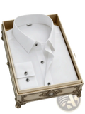 Men slim fit formal dress shirt in white with a crisp collar silver-toned buttons and buttoned cuffs