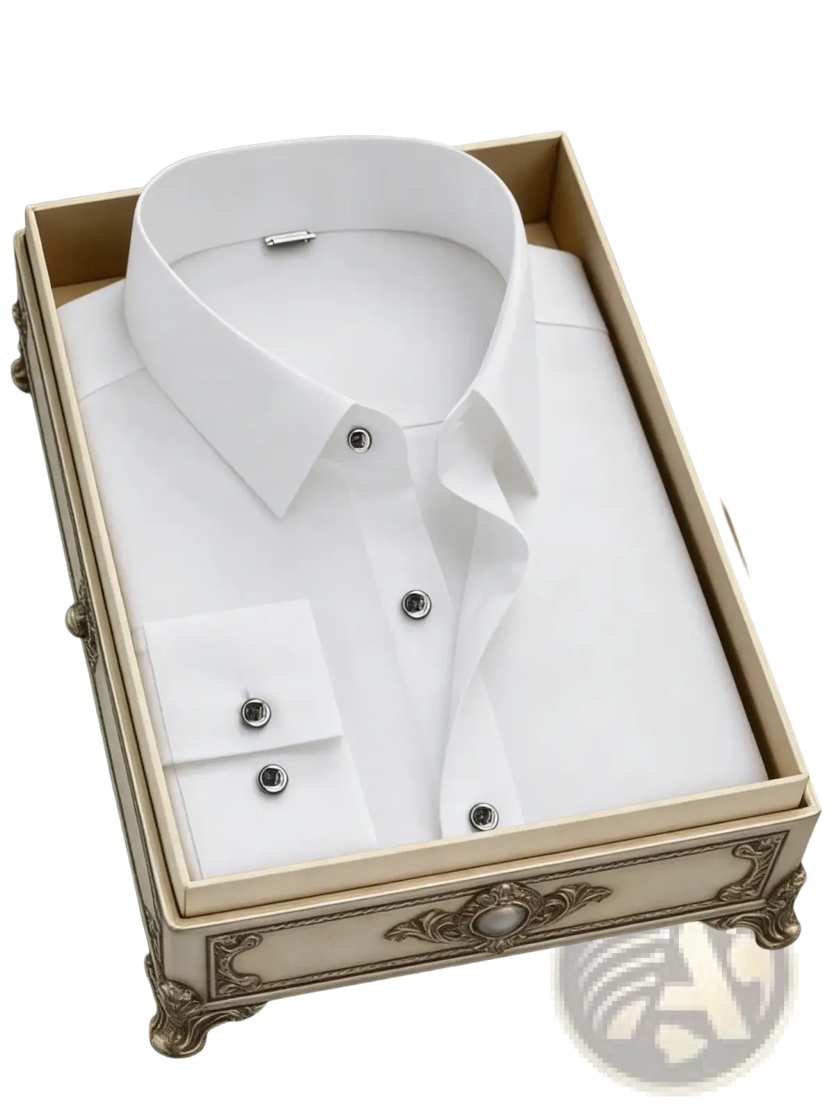 Men slim fit formal dress shirt in white with a crisp collar silver-toned buttons and buttoned cuffs