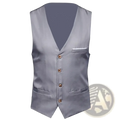 Men slim fit formal suit vest in silver-gray satin with v-neckline and four matching wooden buttons