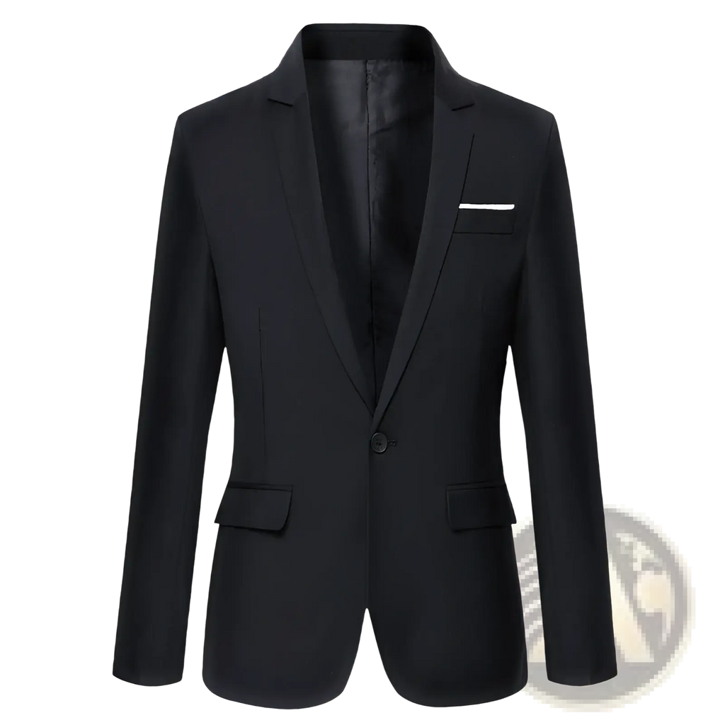 Men slim fit fuchsia casual blazer black single-breasted with notched lapel one button and white pocket square