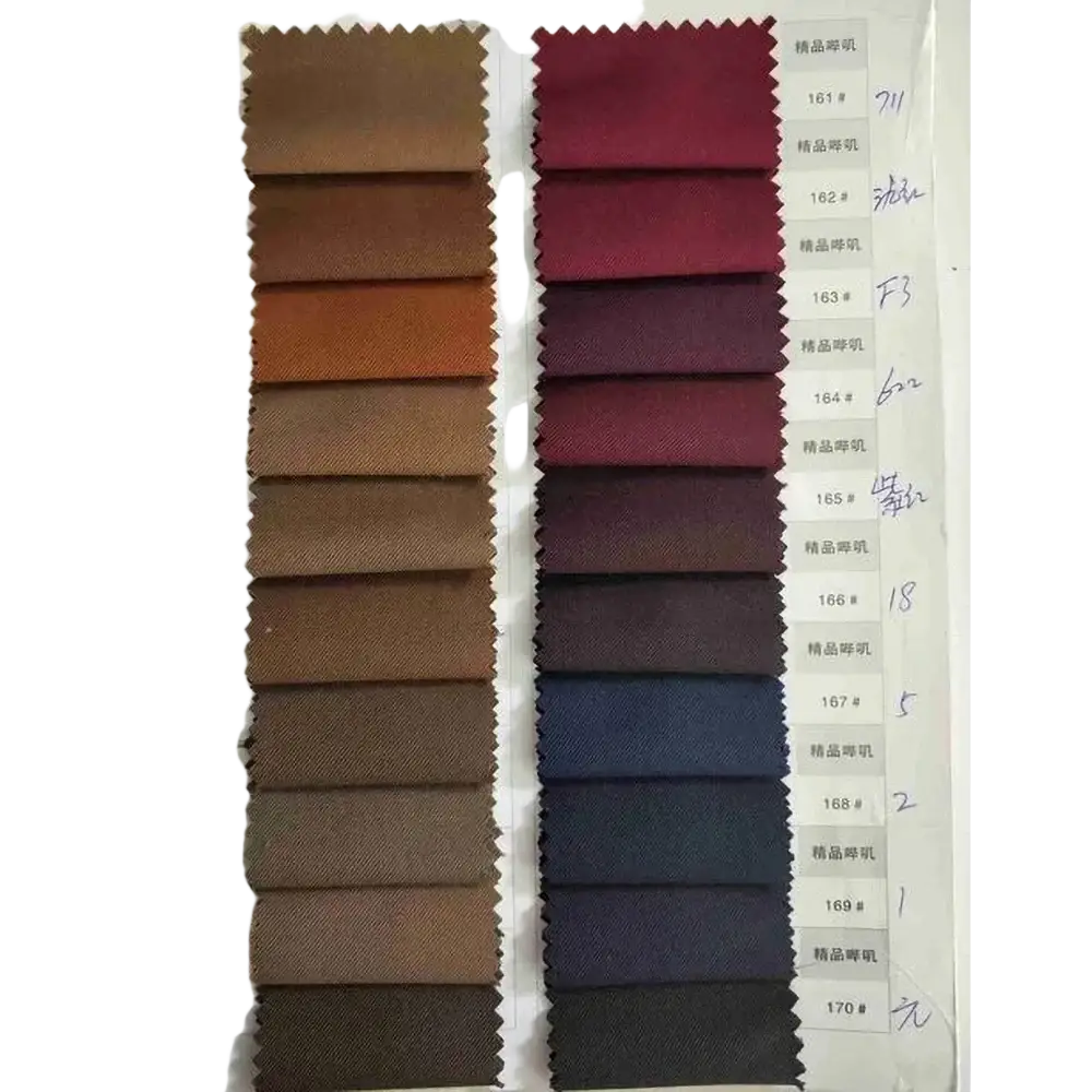 A collection of fabric swatches in earthy tones with labeled color codes for men slim fit gray business suit set materials