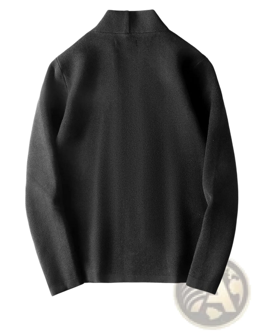Men slim fit knit cardigan sweater in olive green featuring a black textured knit stand-up collar design