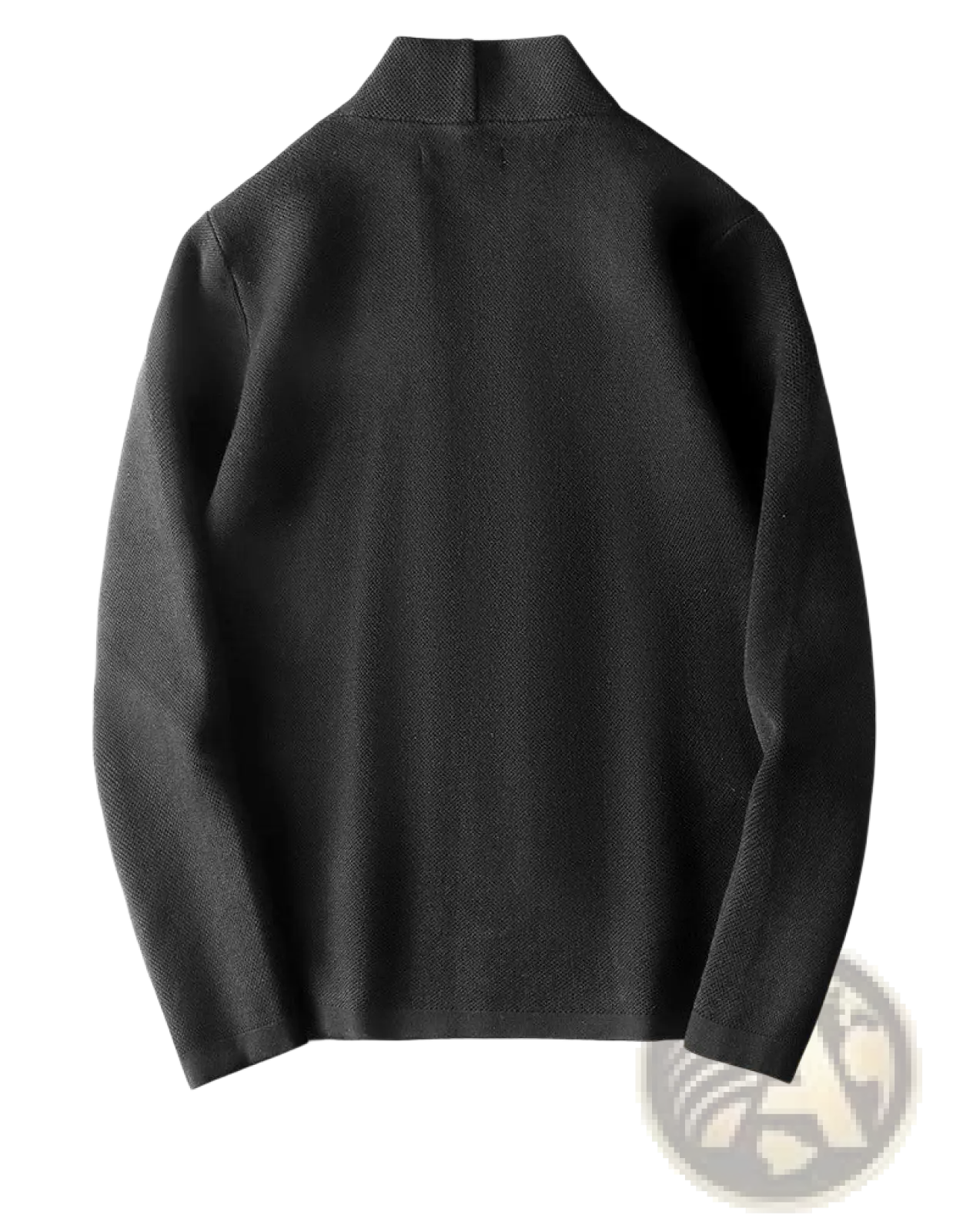 Men slim fit knit cardigan sweater in olive green featuring a black textured knit stand-up collar design