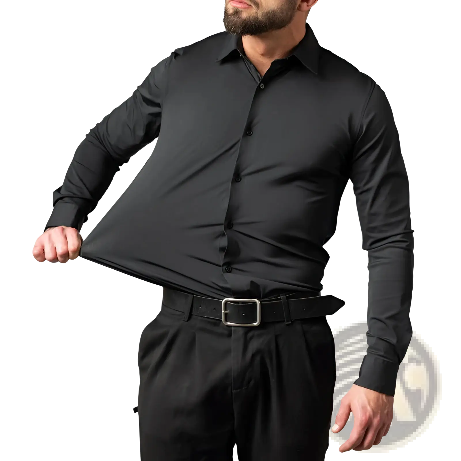 Men slim fit black long sleeve business dress shirt with classic collar and button-down front for formal occasions