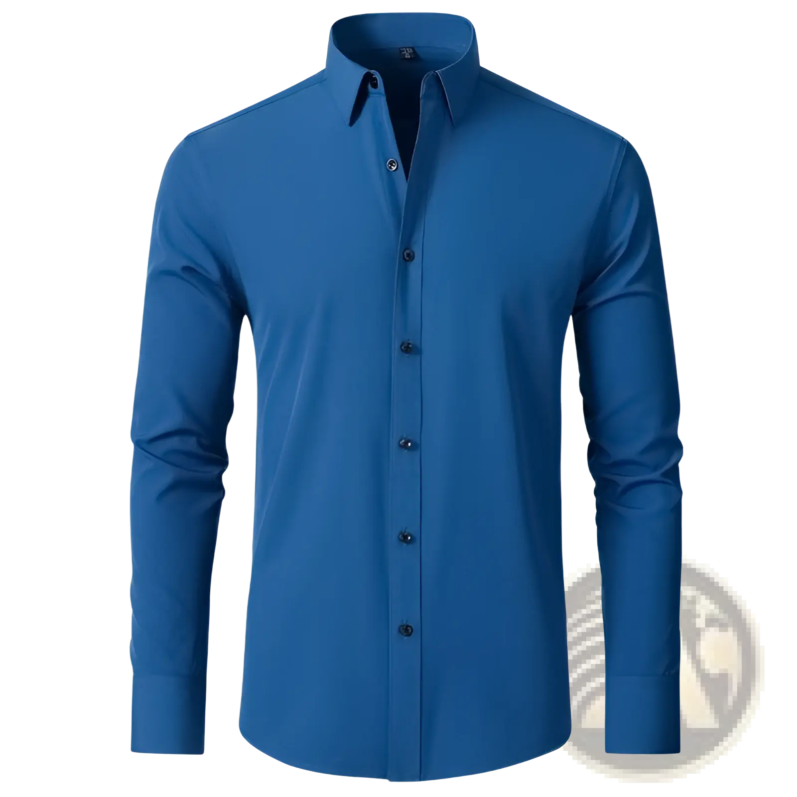 Men slim fit long sleeve business dress shirt in royal blue with a crisp collar and matching dark buttons