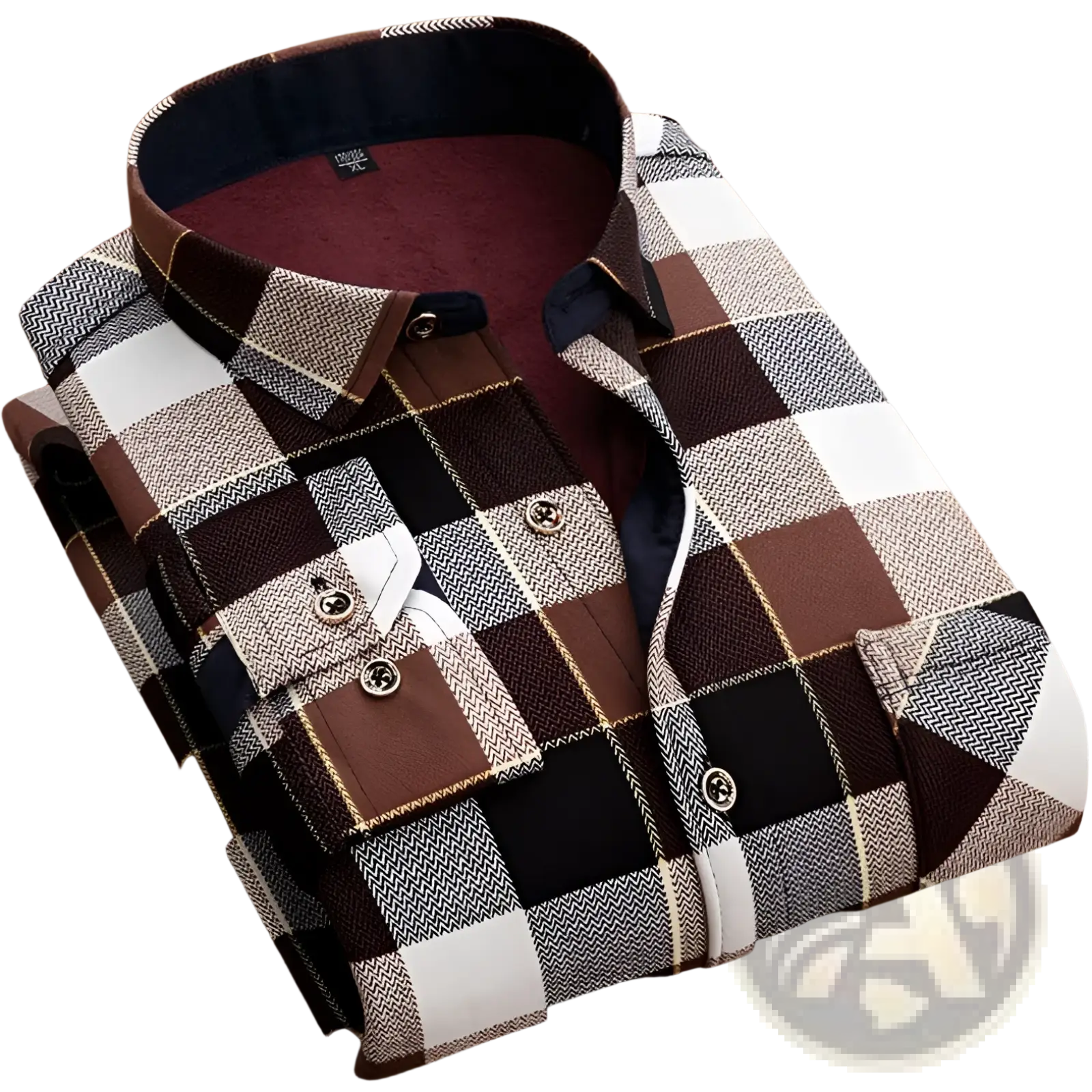 Men slim fit long sleeve casual shirt in brown black white and gray herringbone plaid flannel fabric