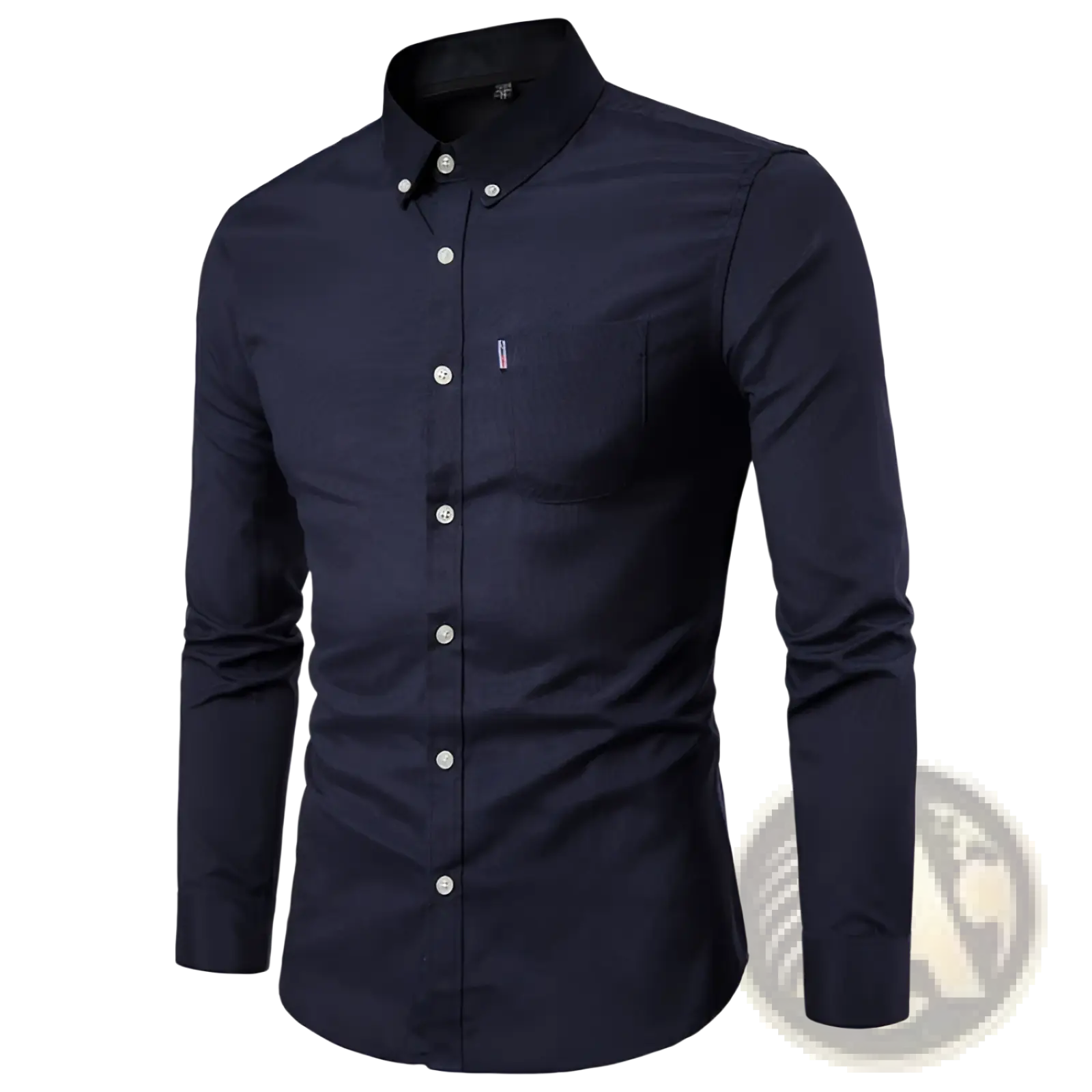 Men slim fit long sleeve dark navy dress shirt with classic collar and subtle chest pocket for formal occasions