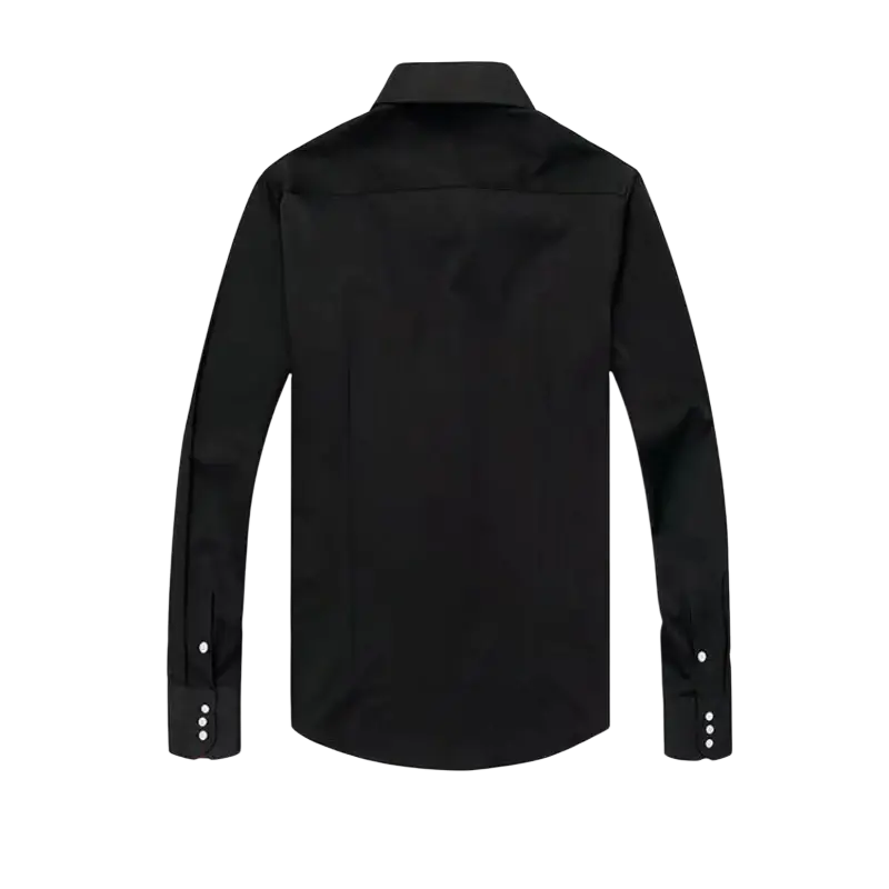Men slim fit black long sleeve dress shirt with classic collar and buttoned cuffs for formal occasions