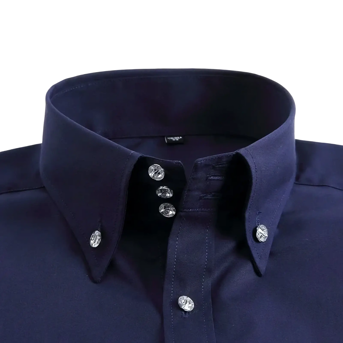Men slim fit non iron navy blue dress shirt with silver toned buttons ideal for formal and business wear
