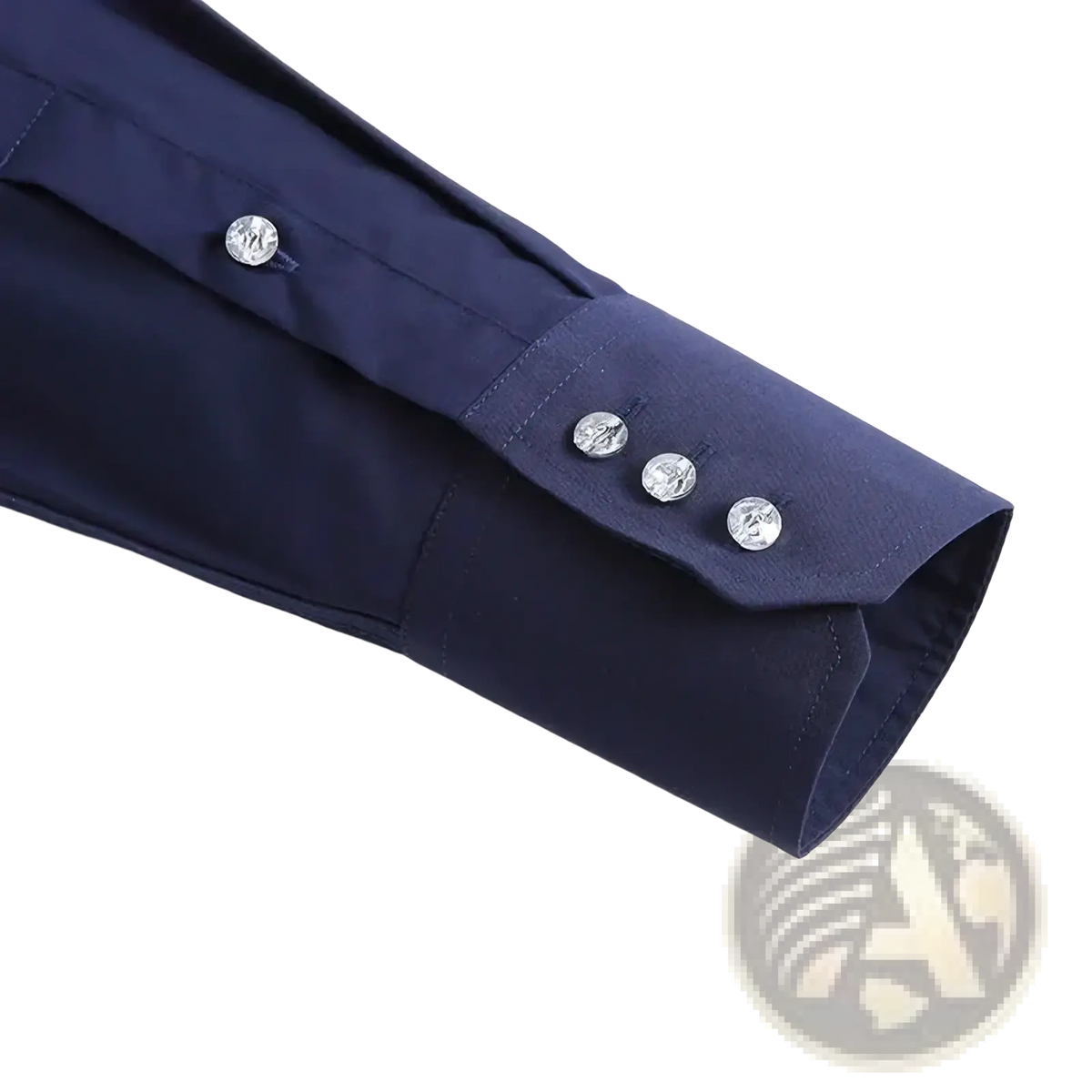 Men slim fit non iron navy blue dress shirt sleeve with three silver toned buttons in formal style