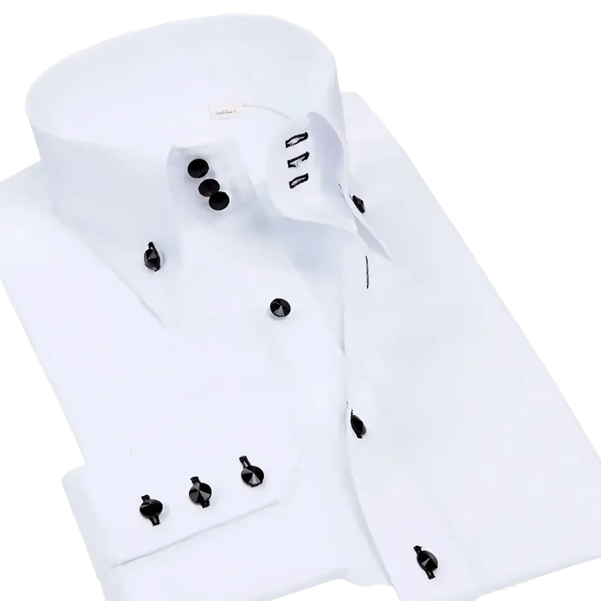 Men slim fit non iron white dress shirt featuring black button accents for a polished formal look