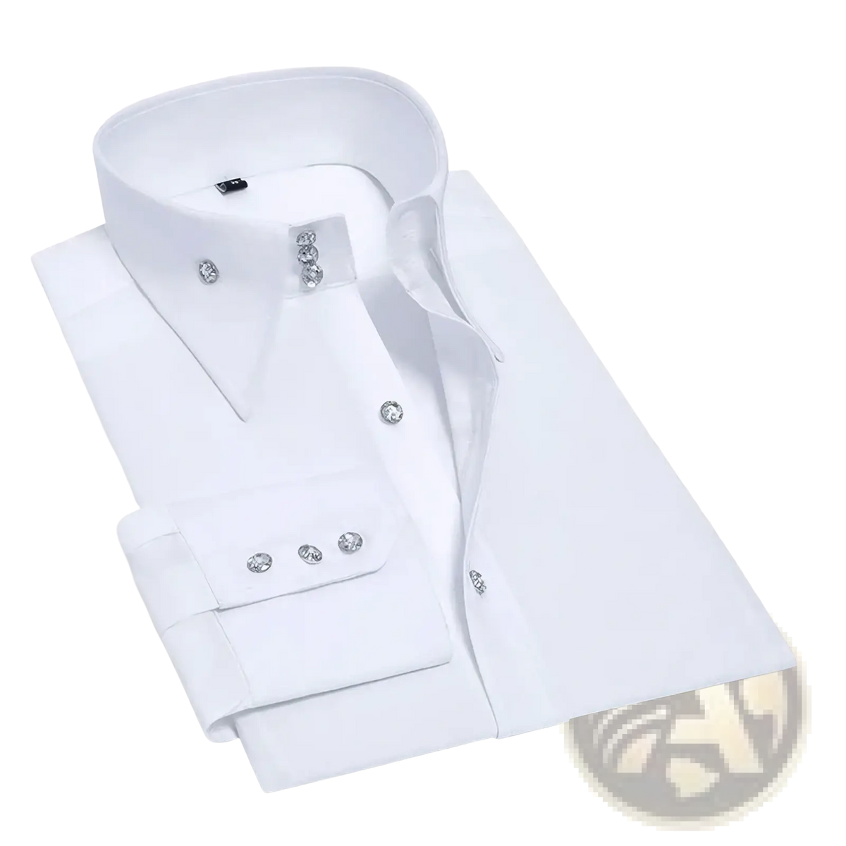Men slim fit white non iron dress shirt with crystal embellishments on collar placket and cuff