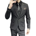 Men slim fit suit set in gray textured fabric with subtle herringbone pattern and 9 cropped ankle pants closure type
