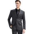 Men slim fit black tailored suit with sleek modern cut subtle texture and single breasted closure type for formal use