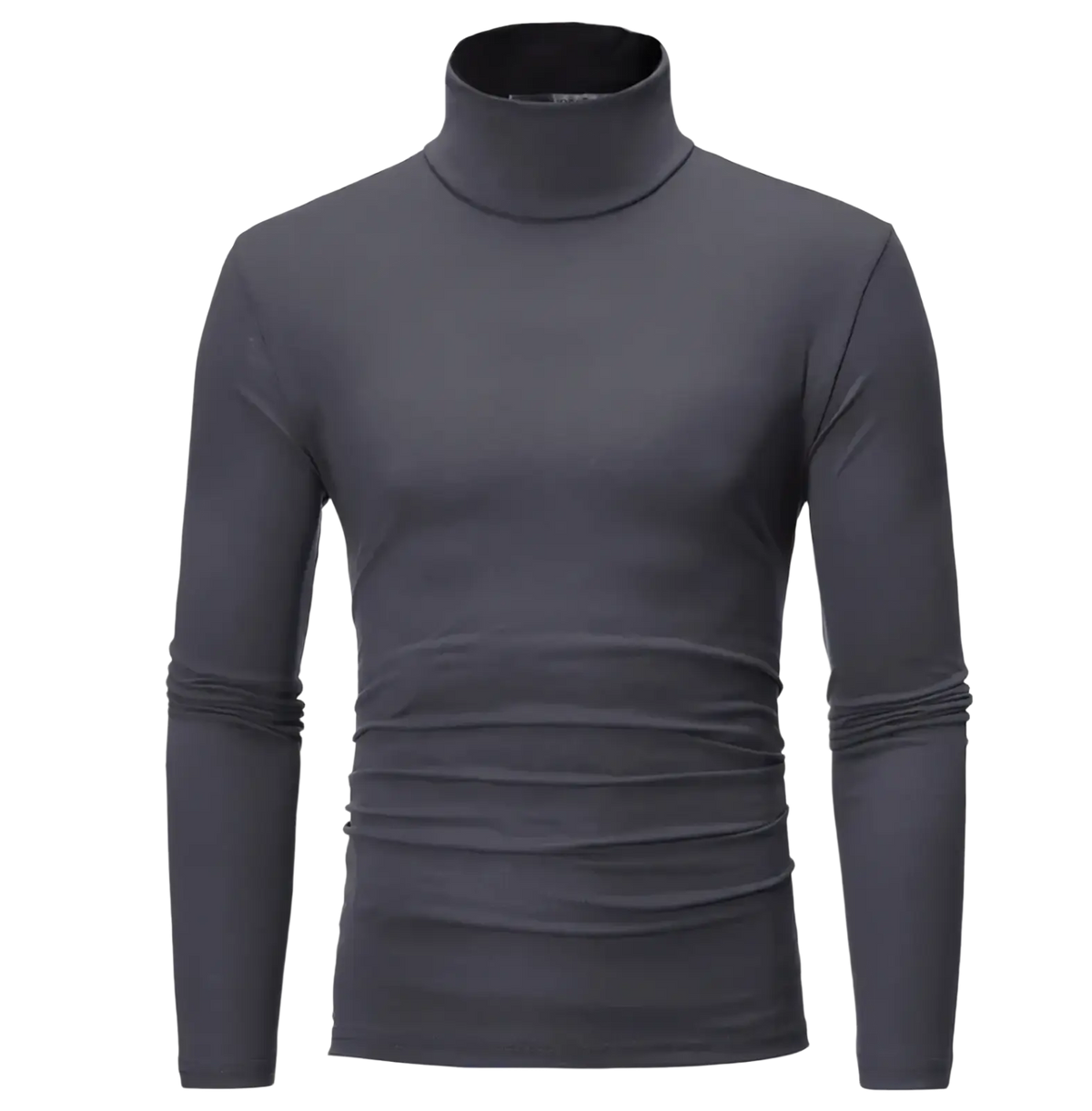 Men slim fit dark gray turtleneck long sleeve shirt with ribbed cuffs made of soft material for stylish layering