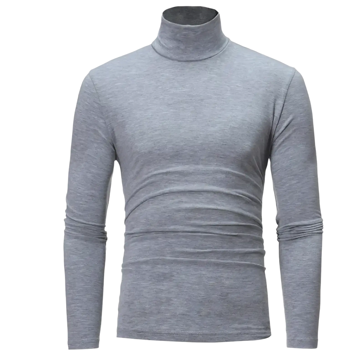 Men slim fit turtleneck long sleeve shirt in gray with soft textured fabric and neatly rolled cuffs