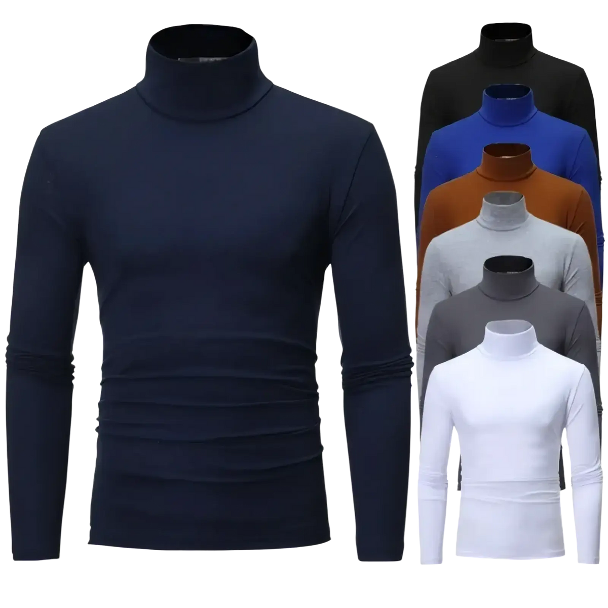 Navy blue slim fit turtleneck long sleeve shirt made of soft fabric for men perfect for stylish layering