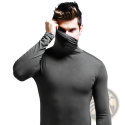 Men slim fit turtleneck long sleeve shirt in sleek dark gray with a form-fitting design for stylish comfort