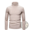 Beige ribbed knit slim fit turtleneck sweater for men made from soft material for a stylish and comfortable look