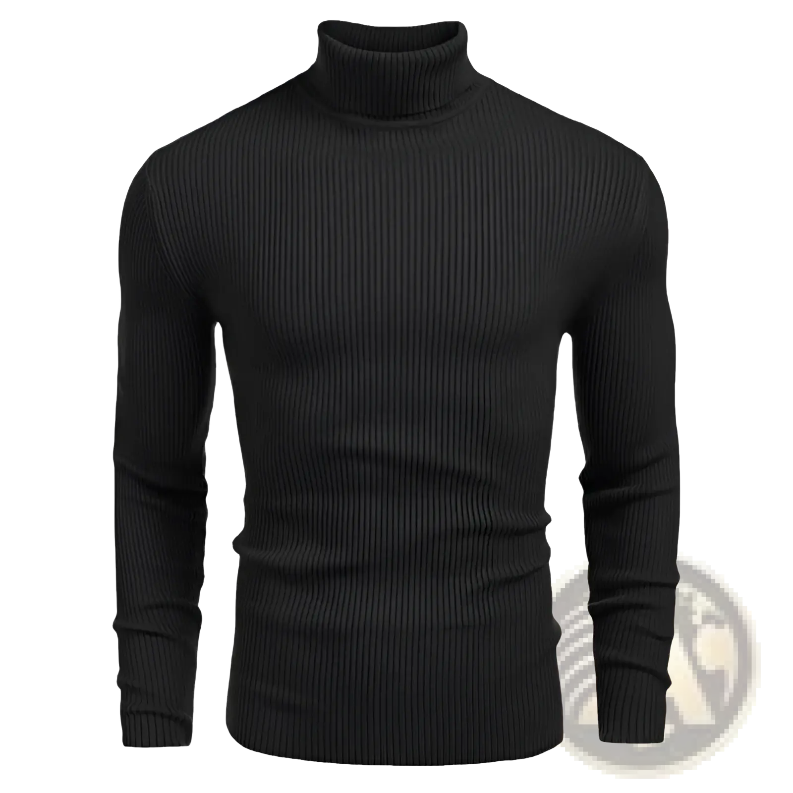 Men slim fit ribbed black turtleneck sweater with long sleeves made from soft knit material