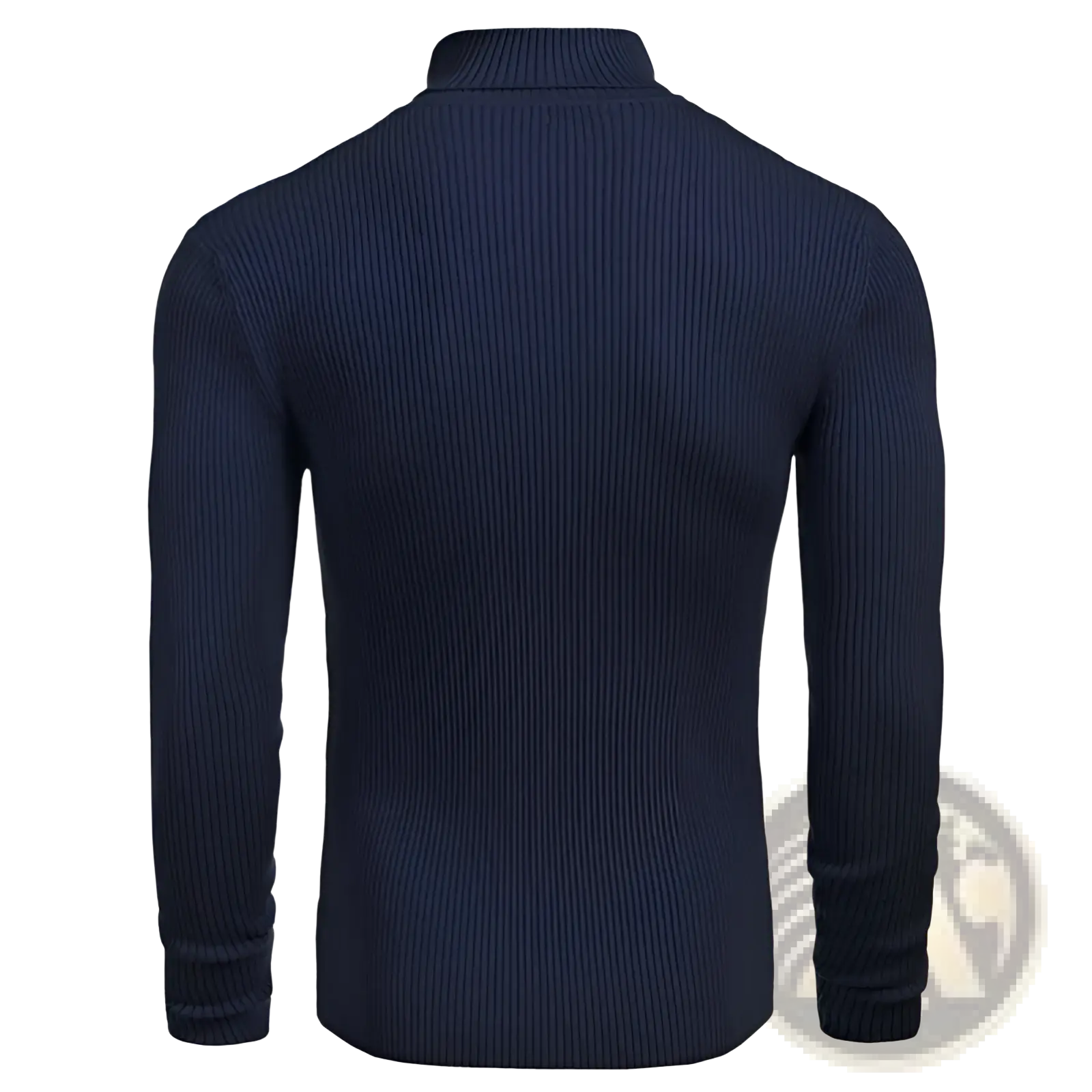 Men slim fit navy blue ribbed knit turtleneck sweater made of warm material for stylish cold weather layering