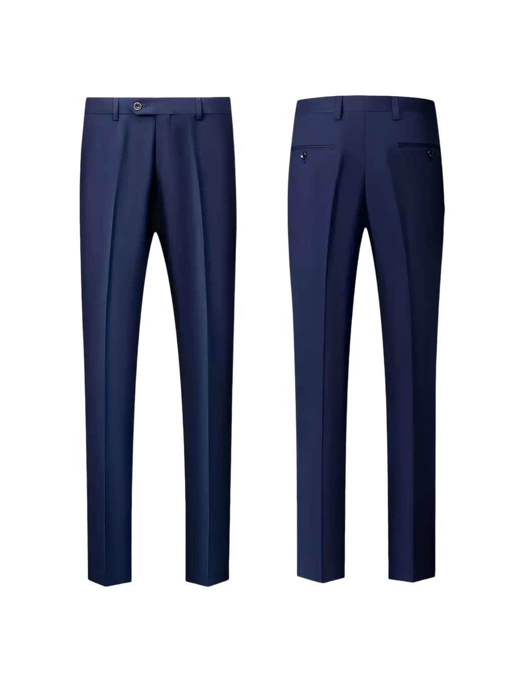 Navy blue men slim fit tuxedo trousers with sleek straight-leg cut and subtle pleats featuring single breasted closure type