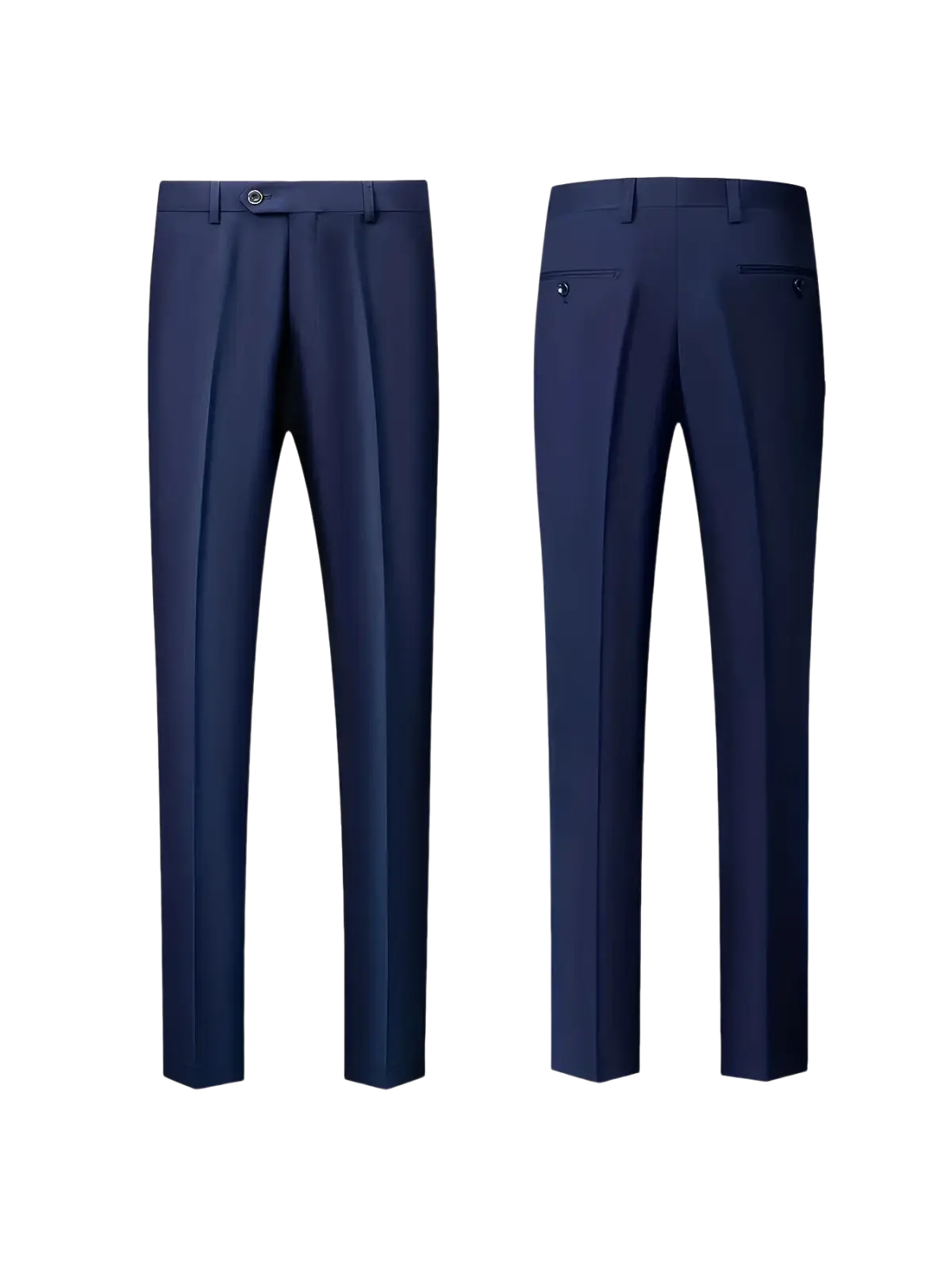 Navy blue men slim fit tuxedo trousers with sleek straight-leg cut and subtle pleats featuring single breasted closure type