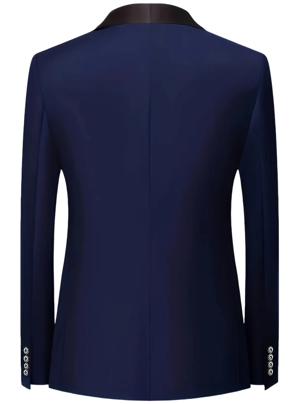 Men slim fit tuxedo suit navy blue tailored blazer with black satin collar and single breasted closure type