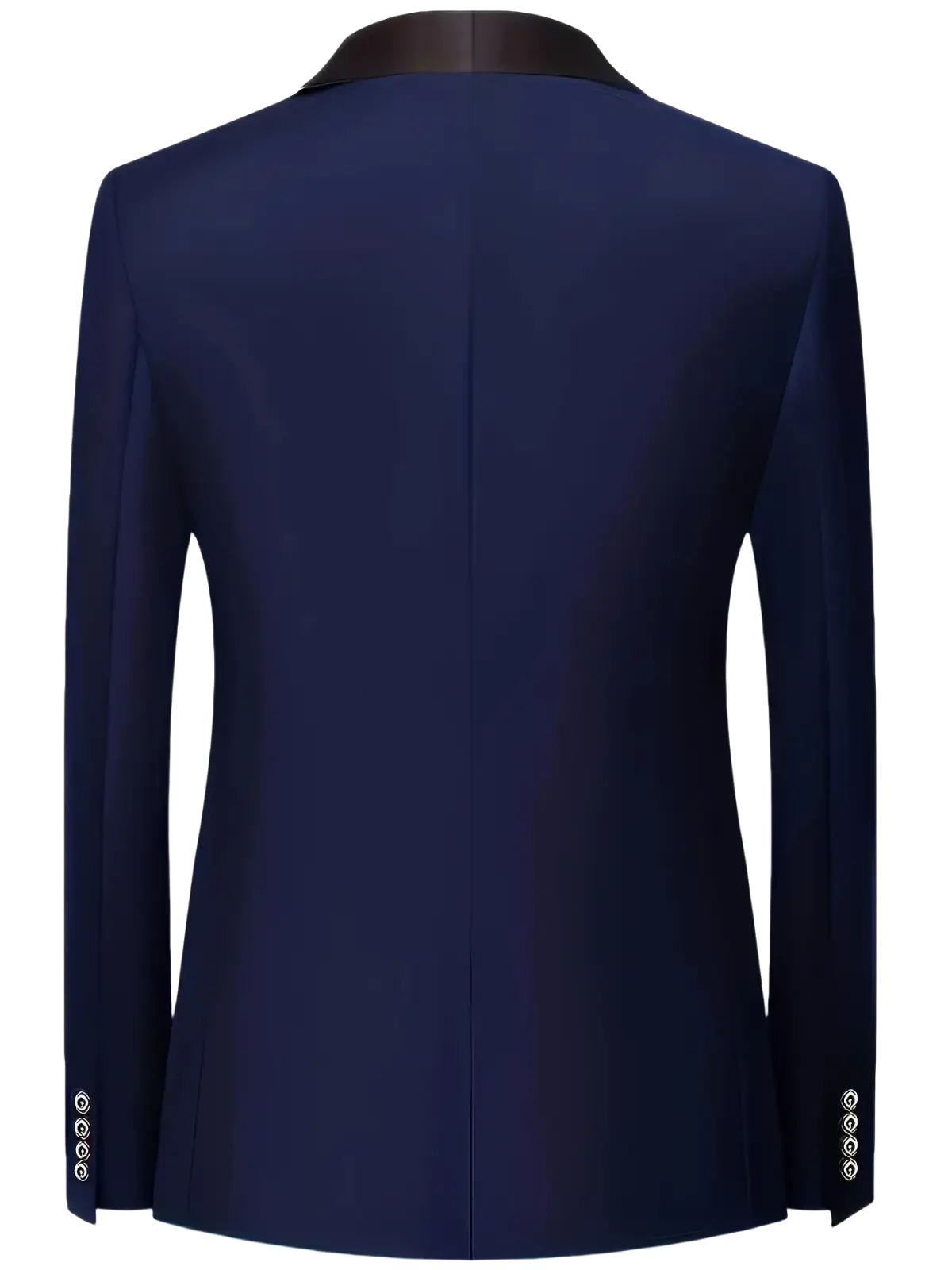 Men slim fit tuxedo suit navy blue tailored blazer with black satin collar and single breasted closure type