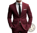 A tailored maroon men slim fit two piece suit with a sleek modern cut and matching trousers for formal business use