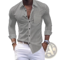 Men slim plaid casual button shirt in black and white gingham pattern with long sleeves and rolled cuffs