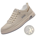 Beige y3opa men slip on casual sneaker with textured leather upper white laces and chunky rubber sole with black logo