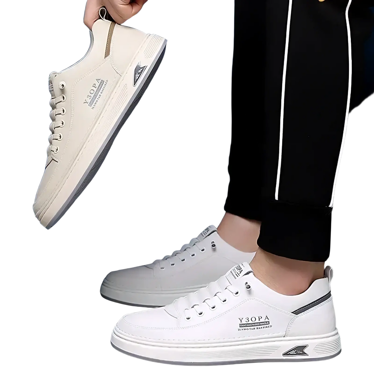 Men slip on casual sneakers beige with white v3opa design featuring clean minimalist style and subtle gray side accents