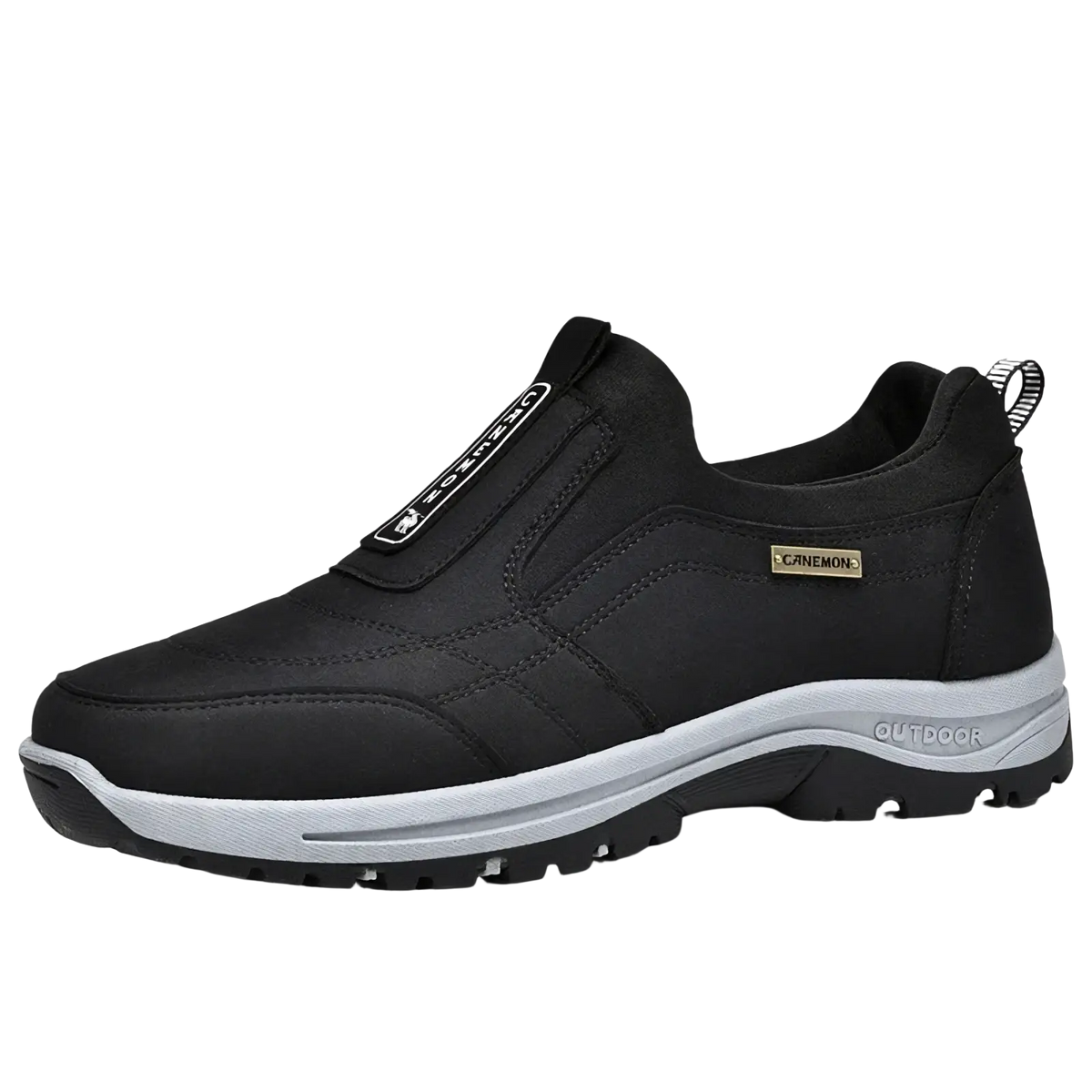 Men slip resistant casual walking sneakers black canemon slip on shoe with white midsole and textured rubber outsole