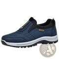 Navy blue slip resistant casual walking sneakers with black accents and white midsole for men outdoors