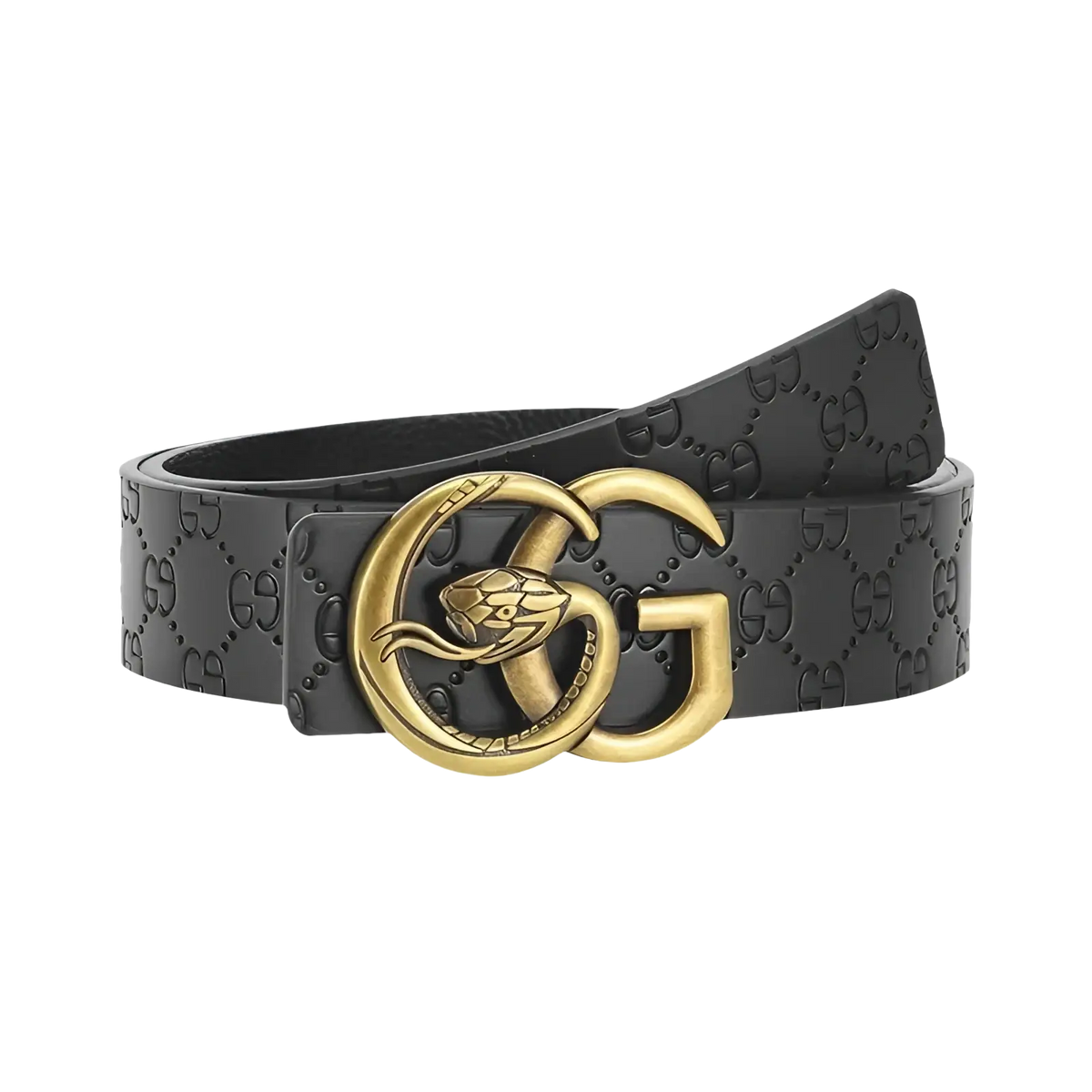 Men snake buckle leather belt in black with gold-tone snake-embossed GG logo buckle made of leather