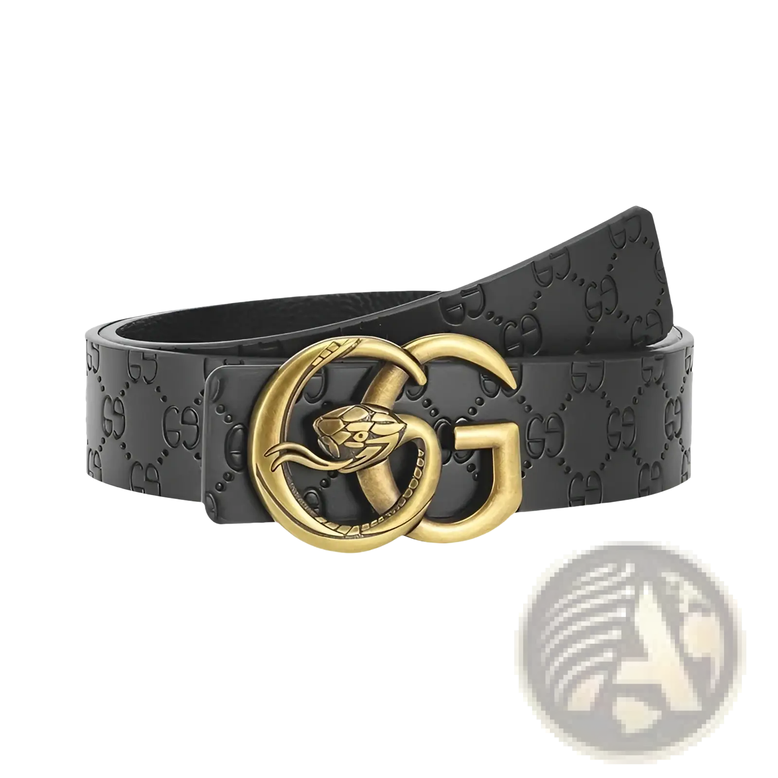 Men snake buckle leather belt in black with gold-tone snake-embossed GG logo buckle made of leather