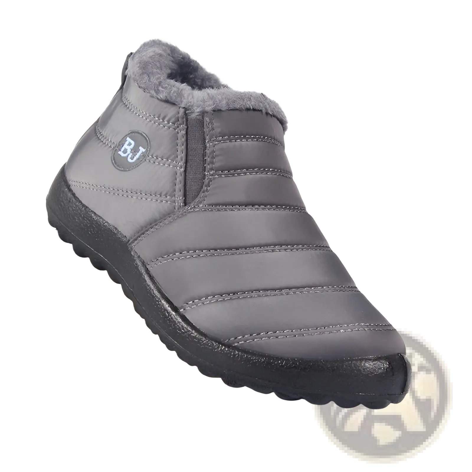 Men snow boots gray quilted lightweight waterproof winter shoes with plush lining and black rubber sole