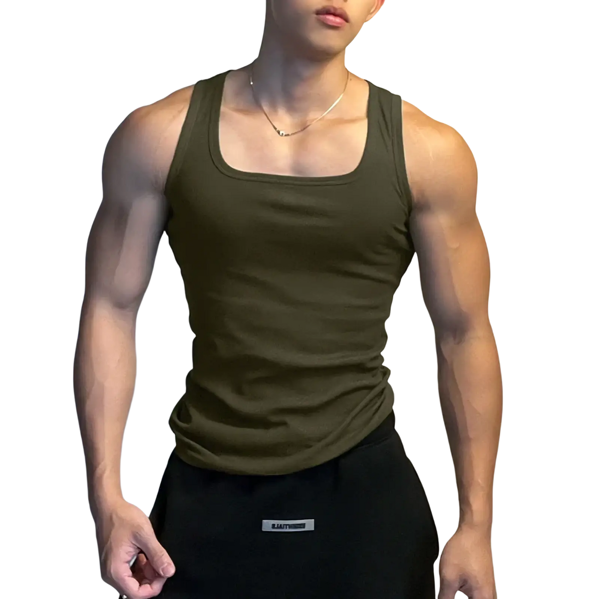 Olive green incerun men solid color casual tank top with square neckline fitted design in sizes s to 5xl
