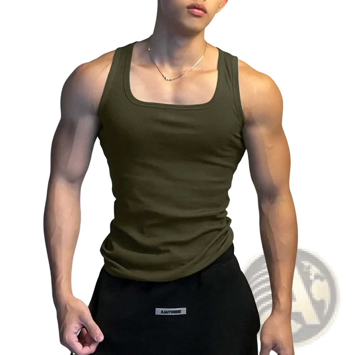 Olive green incerun men solid color casual tank top with square neckline fitted design in sizes s to 5xl