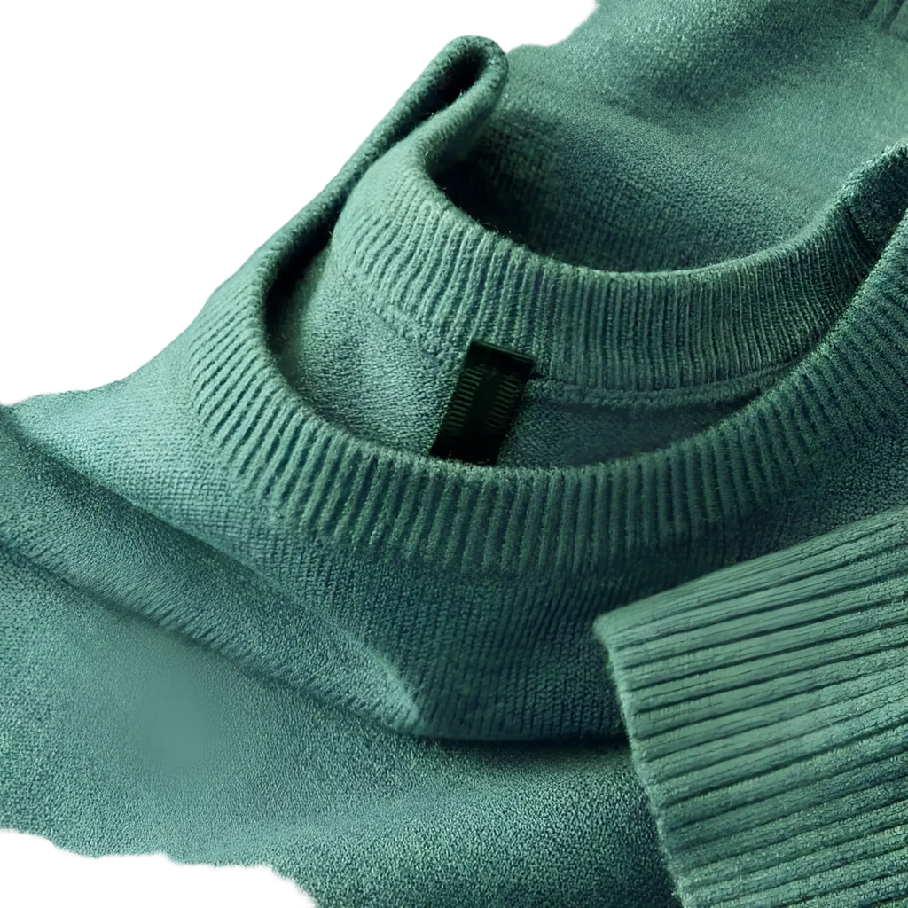 Men solid color knit sweater slim fit pullover in soft moss green cashmere with ribbed crew neck and cuffs