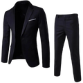 Black solid color men slim fit long sleeve tailored suit jacket with white pocket square and matching pants length