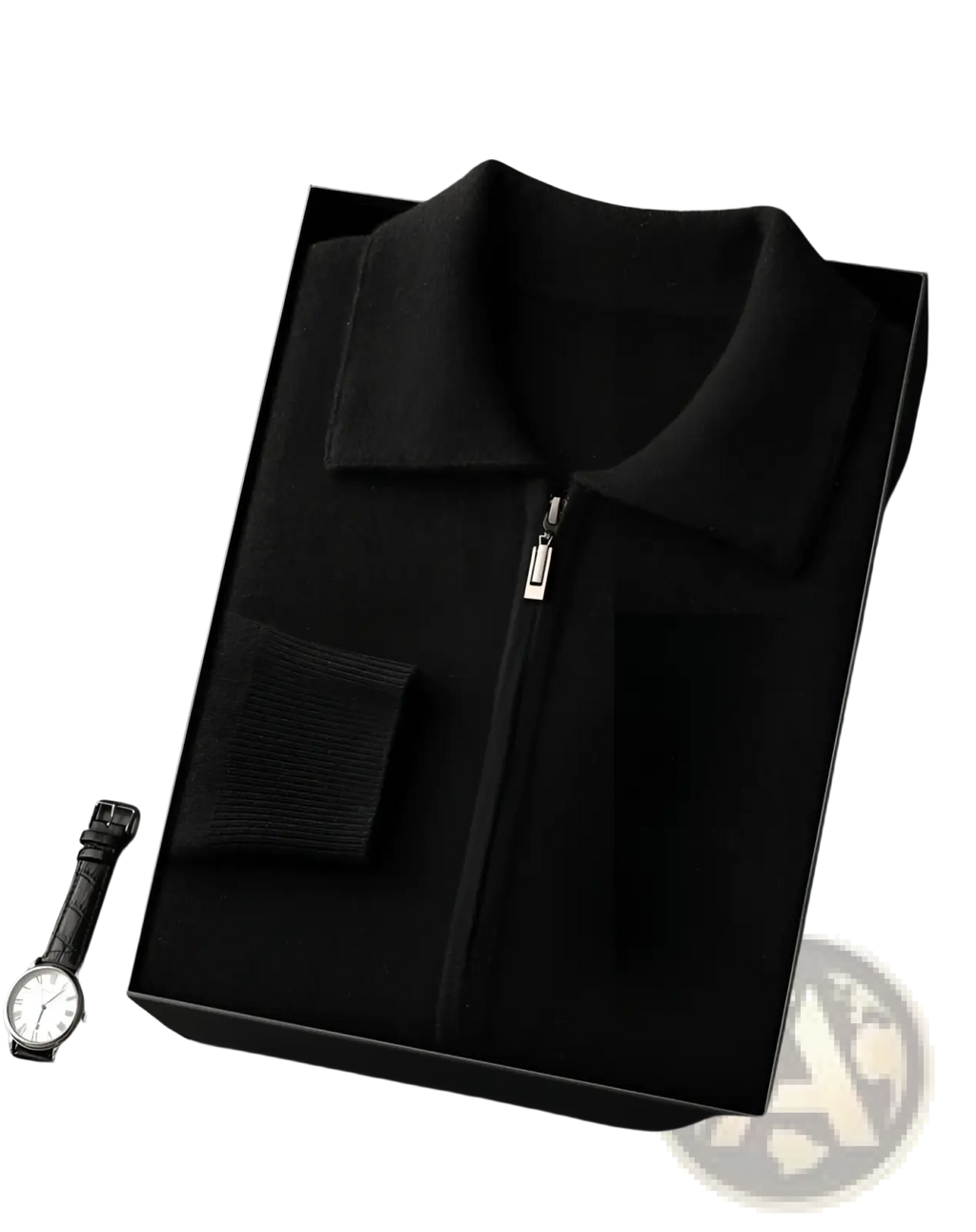 Men solid color warm knitted cardigan zip jacket black with ribbed collar and cuffs in an elegant gift box
