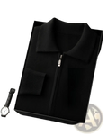 Men solid color warm knitted cardigan zip jacket black with ribbed collar and cuffs in an elegant gift box