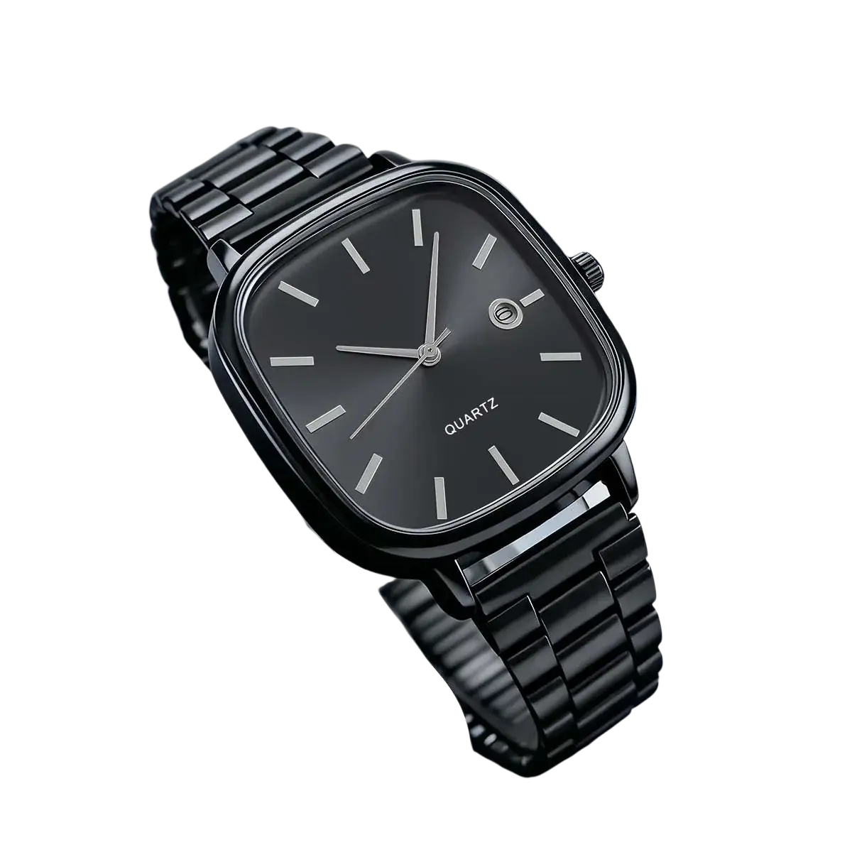 Men square quartz watch with a black square face and sleek metallic bracelet for a minimalist wristwatch look