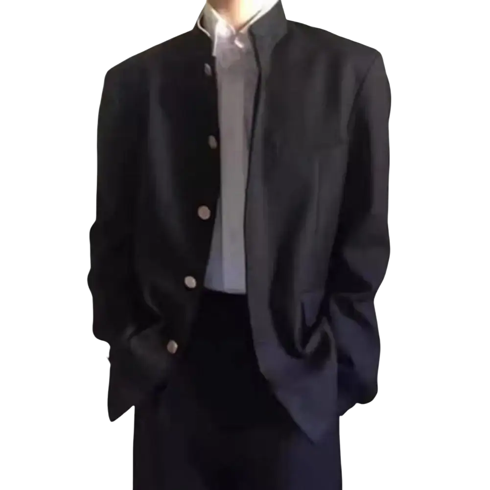 Men stand collar tunic suit jacket formal blazer in black with mandarin collar and matching buttons for formal occasions