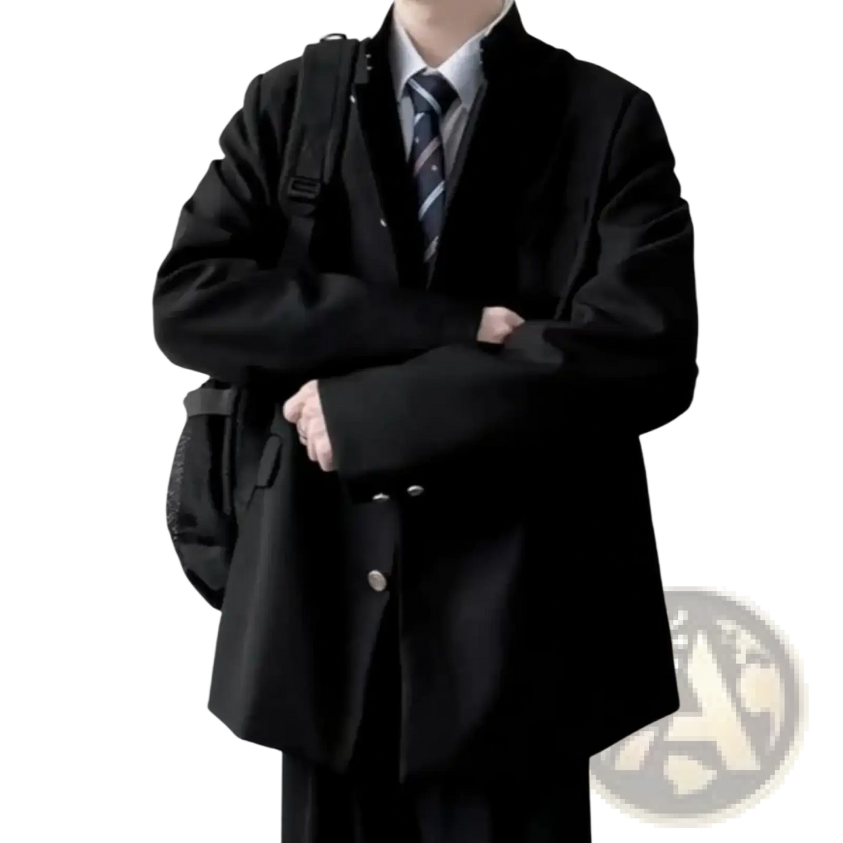Men stand collar tunic suit jacket formal blazer in black with silver buttons and structured oversized fit