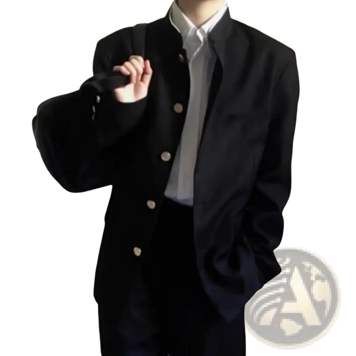 Men stand collar tunic suit jacket formal black woolen blazer with silver buttons and a classic collar