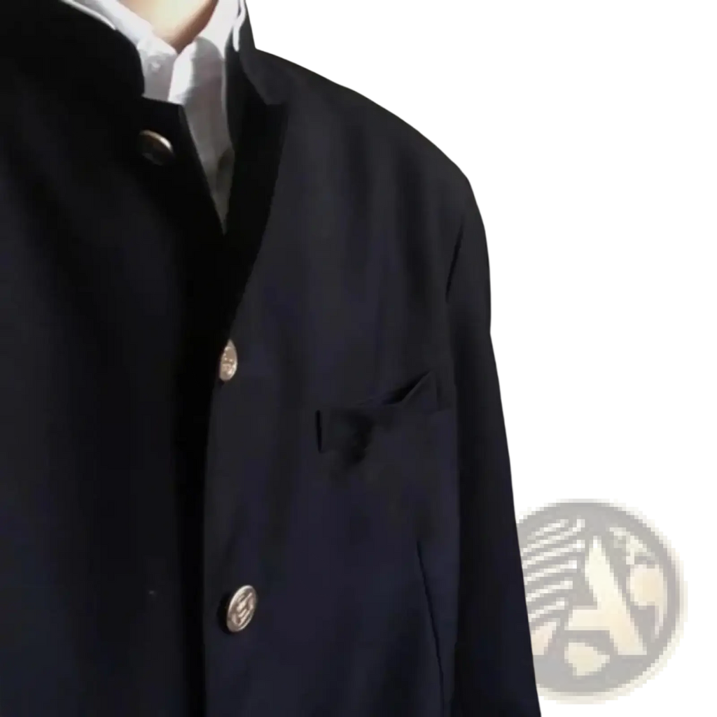 Men stand collar tunic suit jacket formal blazer in black wool with silver toned buttons and a notched collar
